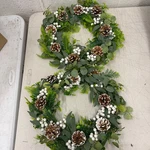 (SET-OF-2) 14" Classic Artificial Holiday Wreaths W/ White Berries & Pine Cones. Fixed Price $10.00.