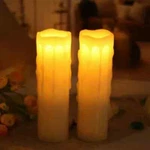 2PK Melrose 8 Inch Home Decor Led Wax Dripping Pillar Flameless Candle W/ Timer. Fixed Price $18.00.