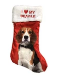 Red Satin Love My Beagle Dog Christmas Holiday Stocking. Fixed Price $13.99.