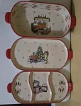 Temptations By Tara 3 Trays Ceramic Christmas Holiday Santa Old World Platter. Fixed Price $74.94.