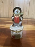 Ceramic Penguin Holiday Jewelry Trinket Box Hinged With Present. Fixed Price $29.99.