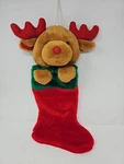 Vtg Rare 3D Christmas Stocking Brown Reindeer Red Nose Plush. Fixed Price $46.00.