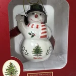 Spode Christmas Tree Black Top Hat Waving Snowman Ornament With Box. Fixed Price $12.00.