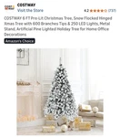 Costway 6FT Pre-lit Snow Flocked Christmas Tree W/ 250 Led Lights & Stand Nib. Fixed Price $50.00.