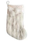 Fuzzy Cream & Tan Velvet Cuff Plush Beige Christmas Holiday Stocking With Poms. Fixed Price $14.99.