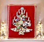 Vintage Jewelry Art Christmas Tree Assemblage Collage Hand Crafted 8 X 10. Fixed Price $48.00.