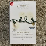 Wondershop 60 Led Philips 19.5 Ft Mini Christmas String Lights Warm White 120V. Fixed Price $10.99.