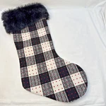 Northlight 21" Ivory Black Plaid Red Dots Faux Fur Cuff Christmas Stocking. Fixed Price $10.00.