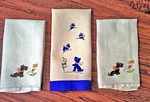 Set 3 Vtg Guest Towels Linen Hand Embroidered Scotties Black-eyed Susan. Fixed Price $22.00.