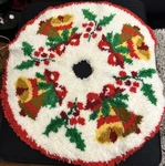Vintage Christmas Tree Skirt Bells 32" Diameter Holiday Handmade Latch Hook. Fixed Price $20.00.