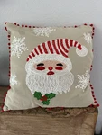 Santa Holiday Pillow 18 Gray Square Embroidered Pom Fringe Cypress Home. Fixed Price $18.00.