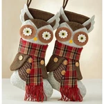 Two Set Cute Rustic Owl Christmas Stocking Brown 19.25" Holiday Time. Fixed Price $21.00.