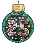 Teal Christmas Ball W December 25 Ribbons * Glitter Ornament Vtg Img. Fixed Price $10.50.
