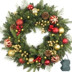 Christmas Wreath Pre-lit 24 Inch With 50 Light & Red Gold Ball Pine Cone, Art.... Fixed Price $57.77.