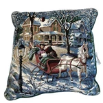 Christmas Decor Tapestry Pillow Horse Winter 15X15 Sleigh Couple House Scene. Fixed Price $24.99.