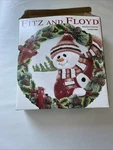Fitz Floyd Woodland Snowman Canape Plate 9" Christmas Dish 2003 Cardinals. Fixed Price $21.00.