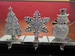 Set Of 3 Silver Mirrored Christmas Stocking Holders Snowman Tree Snowflake Nwt. Fixed Price $29.37.