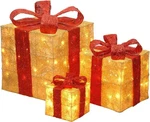 National Tree Set Of 3 Assorted Gold Sisal Gift Boxes W/ Red Bow & Clear Lights. Fixed Price $132.09.
