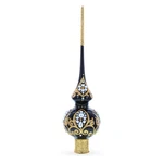 Elegant Black And Gold Filigree Design Glass Tree Topper 11 Inches. Fixed Price $30.98.