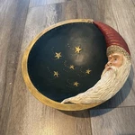 Kurt Adler 9.5 Christmas Folk Art Moon Bowl Santa Clause Celestial Stars. Fixed Price $34.99.