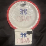 July 4TH Bows Rae Dunn 10.5" Paper Plates Celebrate ' 32 & 40 Napkins. Fixed Price $35.46.