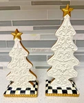 Mackenzie Childs Gingerbread Tree Resin Tabletop Christmas Decor Set Of 2. Fixed Price $159.00.