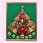 Vintage 1965 Jewelry Christmas Tree Art Framed Handmade Rhinestone Collage Ooak. Fixed Price $125.00.