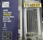 600CT Warm White Twinkling Weeping Willow Led Steady Lit Icicle Lights Christmas. Fixed Price $33.99.