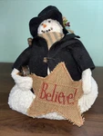 Handmade Chenille Stuffed Snowman Lighted Hat Rustic Weighted Door Stop. Fixed Price $12.60.