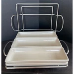 Godinger Sienna 6 Piece Ceramic Tray Set With Chrome Display Stands Cream Color. Fixed Price $35.10.