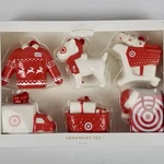 Target Wondershop Themed 6PC Ceramic Christmas Tree Ornament Red/white. Fixed Price $29.99.