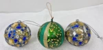 3 Fun Christmas Ornaments Balls Green Blue Silver Gold Bead Rhinestone Glitter. Fixed Price $18.50.