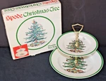 Spode Christmas Tree Double Tier Serving Tray Gold Handle. Fixed Price $24.99.