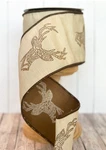 New Vickerman Natural Tan W/ Embroidered Reindeer 4" X 10' Designer Wired Ribbon. Fixed Price $20.00.