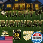 Drydiet 18 Pcs Black Gold Happy Birthday Yard Signs Stakes 2 X 5 M Led Lights. Fixed Price $55.66.