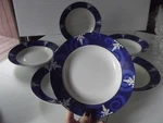7 Soup Salad Bowl Rare Andrea Mistretta Holiday Hostess Lace Blue Snow Flake. Fixed Price $39.95.