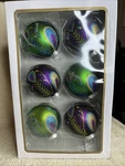 Kurt Adler Set Of 6 Asst 2 Peacock Green Purple Ball Glass Christmas Ornaments. Fixed Price $45.00.