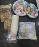 Christmas Disposable Party Set. Paper Plates Utensils Cups Napkins. 240 Pieces. Fixed Price $15.00.
