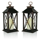 Lanterns Black Decorative Lighted With Cross Bar Design Set Of Led #9604-2. Fixed Price $38.99.