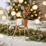 Primitive Farmhouse Christmas 10.25" Tan Wool Reindeer With Wreath And Bell. Fixed Price $23.00.