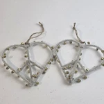Pottery Barn Jingle Bell Heart Peace Sign Christmas Ornament Set Of 2 Euc Xmas. Fixed Price $31.99.