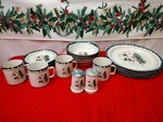 Let It 18 Piece Christmas Snowman Dinnerware Set Atico International 1998. Fixed Price $150.00.