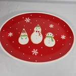 Hallmark Christmas Snowman Serving Platter Tray 15X11 Red Oval Holiday Ceramic. Fixed Price $29.99.