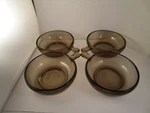 Vintage Set 4 Oven Proof Lugged Brown Glass One Handled Bowls. Fixed Price $29.99.