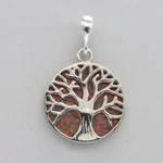 Mex Fire Opal Round Tree Of Life Pendant 925 Sterling Silver Rhodium #305E. Fixed Price $34.95.