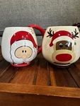 Global Design Connection Santa & Reindeer Christmas Mugs Coffee Or Cocoa. Fixed Price $24.99.