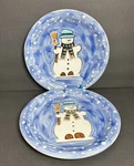 Tabletops Unlimited Dinner Plates 10 1/2" Blue Christmas Snowman. Fixed Price $14.98.