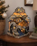 Vtg Blue Sky Clayworks Heather Goldminc Nativity 3 Tier Tealight Holder W/ Box. Fixed Price $89.93.