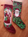Peking Handicraft Needlepoint Christmas Santa Claus (2 Stockings). Fixed Price $28.00.