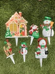 Set Of 6 Jsny Christmas Santa's Toy Shop Elf Snowman Plastic Yard Lawn Stakes. Fixed Price $45.00.